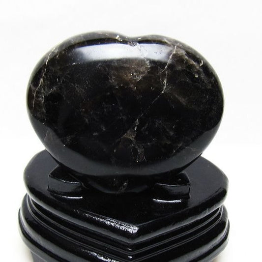 モリオン 置物 黒水晶 ハート 台座付属 一点物 155-1084