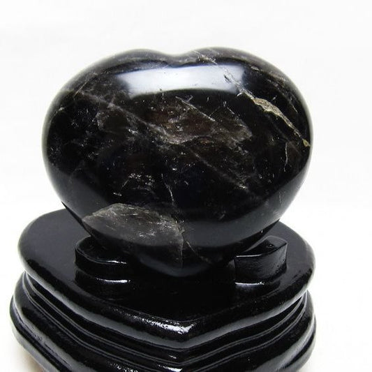 モリオン 置物 黒水晶 ハート 台座付属 一点物 155-1085