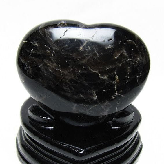 モリオン 置物 黒水晶 ハート 台座付属 一点物 155-1089