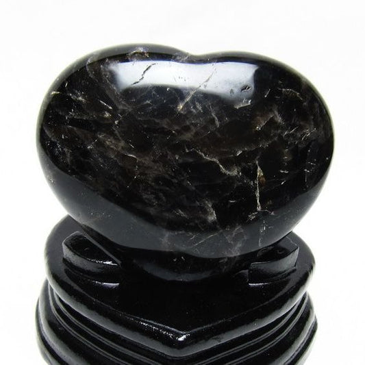 モリオン 置物 黒水晶 ハート 台座付属 一点物 155-1089