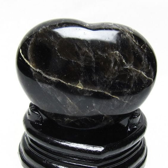 モリオン 置物 黒水晶 ハート 台座付属 一点物 155-1090