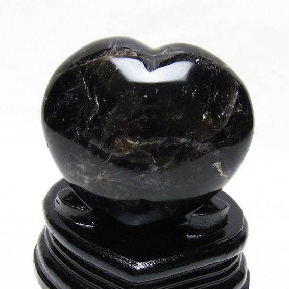 モリオン 置物 黒水晶 ハート 台座付属 一点物 155-1091