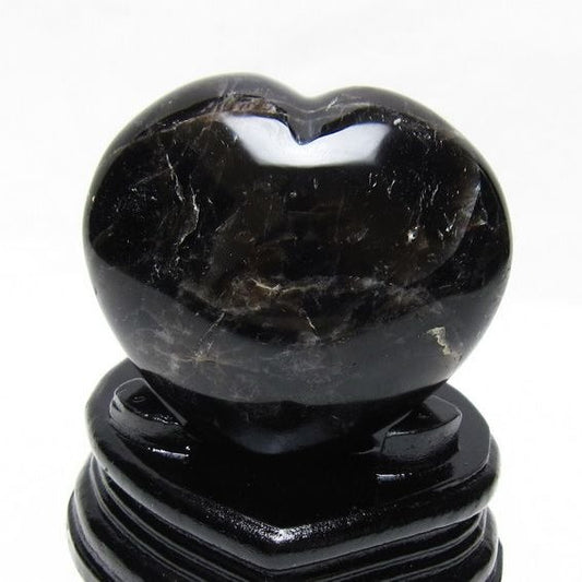 モリオン 置物 黒水晶 ハート 台座付属 一点物 155-1091