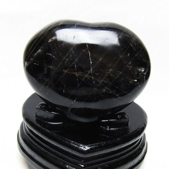 モリオン 置物 黒水晶 ハート 台座付属 一点物 155-1092