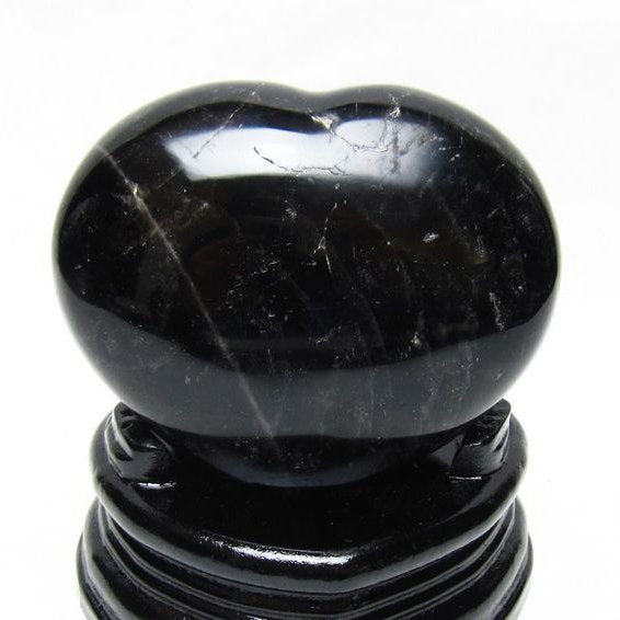 モリオン 置物 黒水晶 ハート 台座付属 一点物 155-1093