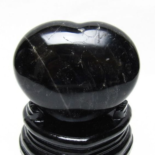 モリオン 置物 黒水晶 ハート 台座付属 一点物 155-1093