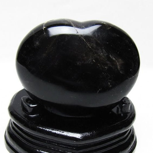 モリオン 置物 黒水晶 ハート 台座付属 一点物 155-1094