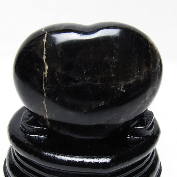 モリオン 置物 黒水晶 ハート 一点物 台座付属 155-968