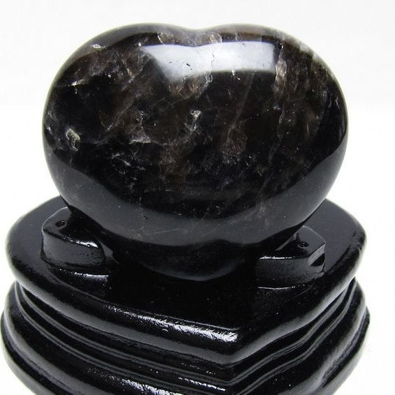 モリオン 置物 黒水晶 ハート 一点物 台座付属 155-969