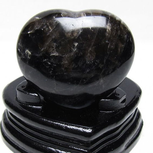 モリオン 置物 黒水晶 ハート 一点物 台座付属 155-969