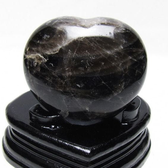 モリオン 置物 黒水晶 ハート 一点物 台座付属 155-970