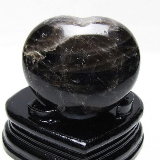 モリオン 置物 黒水晶 ハート 一点物 台座付属 155-970
