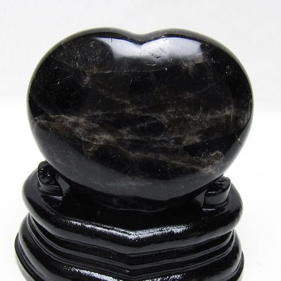 モリオン 置物 黒水晶 ハート 一点物 台座付属 155-975