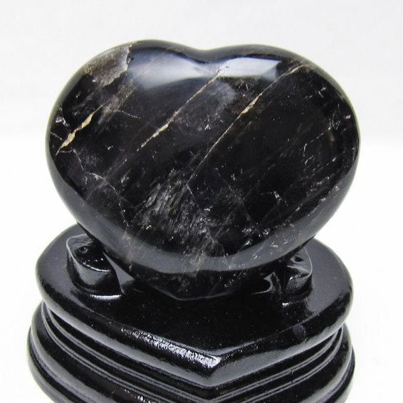 モリオン 置物 黒水晶 ハート 一点物 台座付属 155-978
