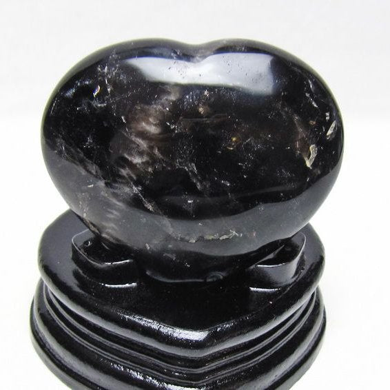 モリオン 置物 黒水晶 ハート 一点物 台座付属 155-979
