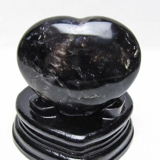 モリオン 置物 黒水晶 ハート 一点物 台座付属 155-979
