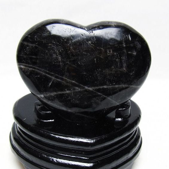 モリオン 置物 黒水晶 ハート 一点物 台座付属 155-984