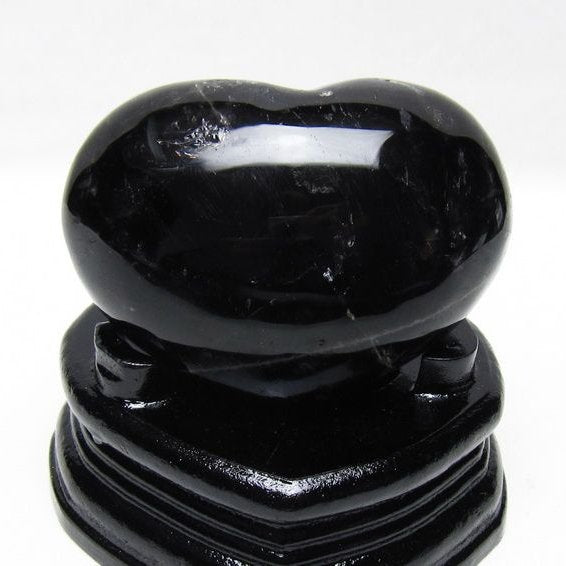 モリオン 置物 黒水晶 ハート 一点物 台座付属 155-989