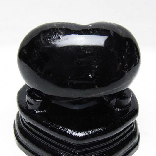 モリオン 置物 黒水晶 ハート 一点物 台座付属 155-989