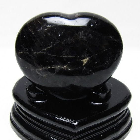 モリオン 置物 黒水晶 ハート 一点物 台座付属 155-993