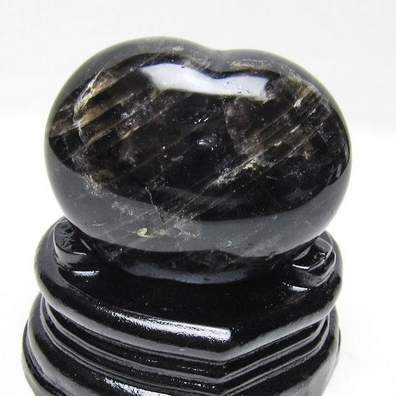 モリオン 置物 黒水晶 ハート 一点物 台座付属 155-997