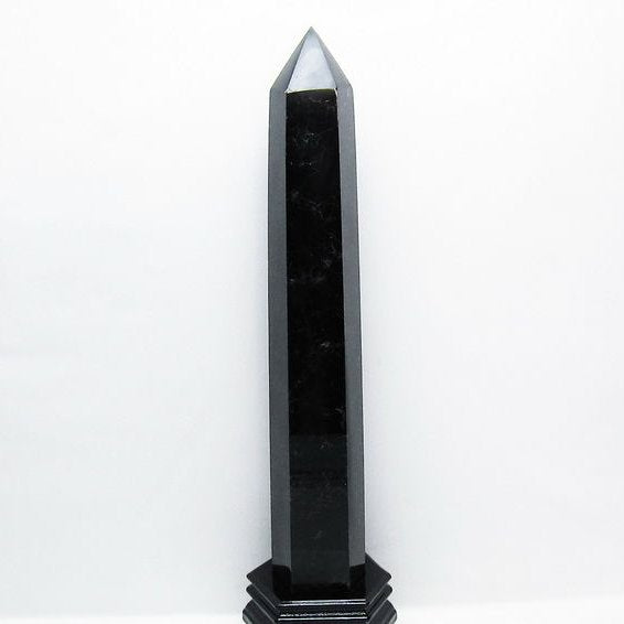 2.6Kg モリオン 黒水晶 六角柱 台座付属 一点物 [送料無料] 162-394