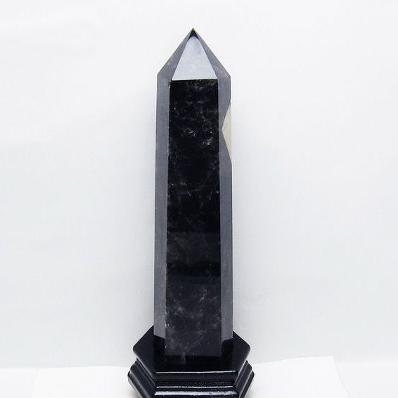 2.3Kg モリオン 黒水晶 六角柱 台座付属 一点物 162-417