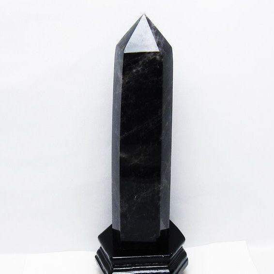 2Kg モリオン 黒水晶 六角柱 台座付属 一点物 162-418