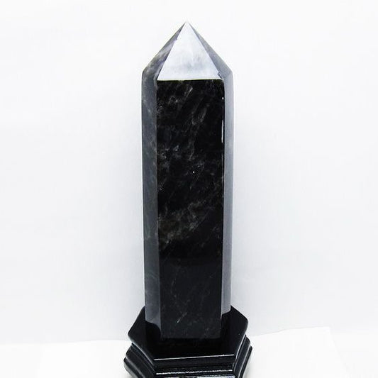 2.9Kg モリオン 黒水晶 六角柱 台座付属 一点物 162-419