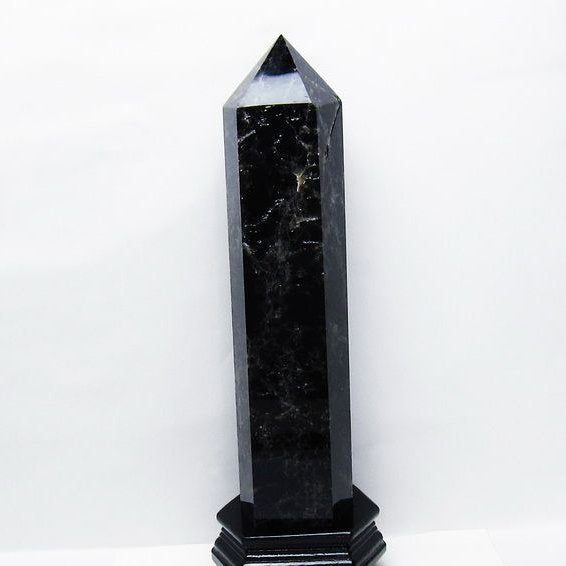 3.8Kg モリオン 黒水晶 六角柱 台座付属 一点物 162-422