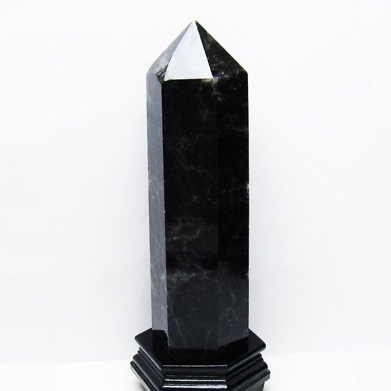 3.1Kg モリオン 黒水晶 六角柱 台座付属 一点物 162-424
