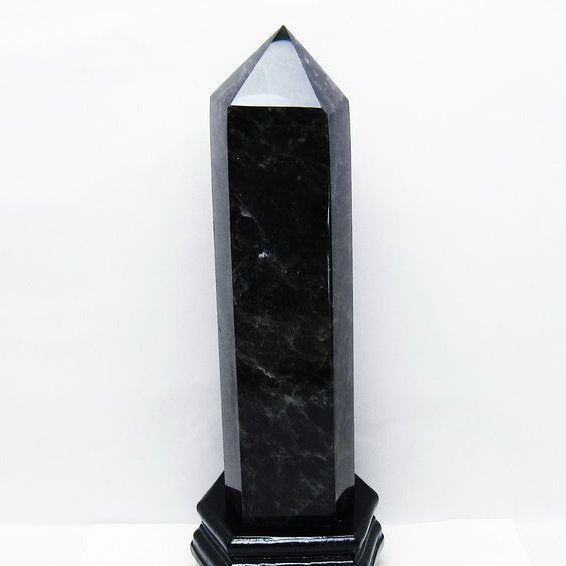 3.3Kg モリオン 黒水晶 六角柱 台座付属 一点物 162-425
