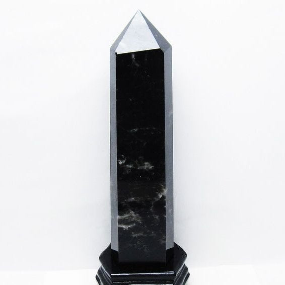 3Kg モリオン 黒水晶 六角柱 台座付属 一点物 162-428