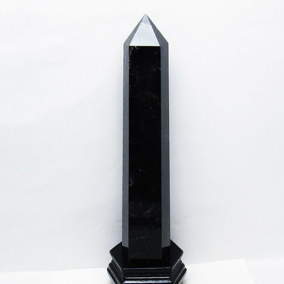 2.1Kg モリオン 黒水晶 六角柱 台座付属 一点物 162-430