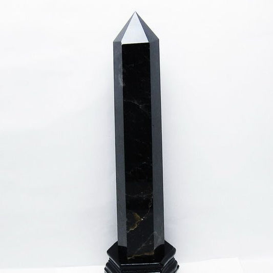 2.7Kg モリオン 黒水晶 六角柱 台座付属 一点物 162-431