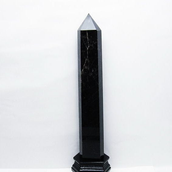 2.3Kg モリオン 黒水晶 六角柱 台座付属 一点物 162-432
