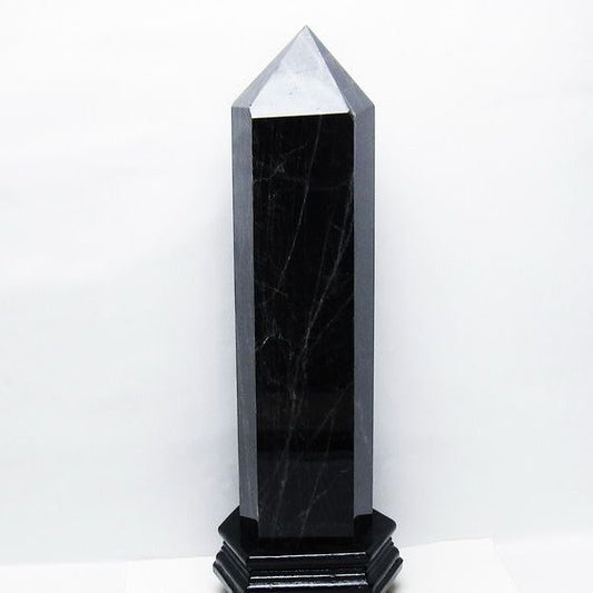 5.8Kg モリオン 黒水晶 六角柱 台座付属 一点物 162-433