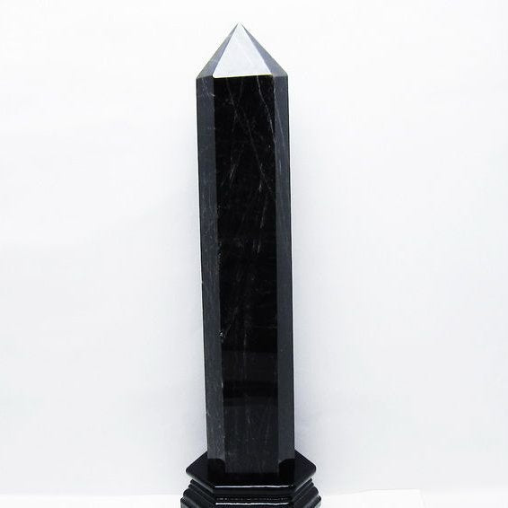 2.7Kg モリオン 黒水晶 六角柱 台座付属 一点物 162-434