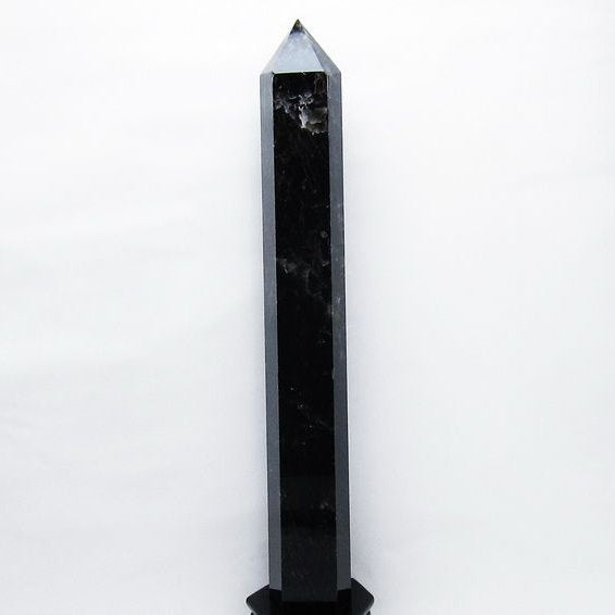 2.7Kg モリオン 黒水晶 六角柱 台座付属 一点物 162-436