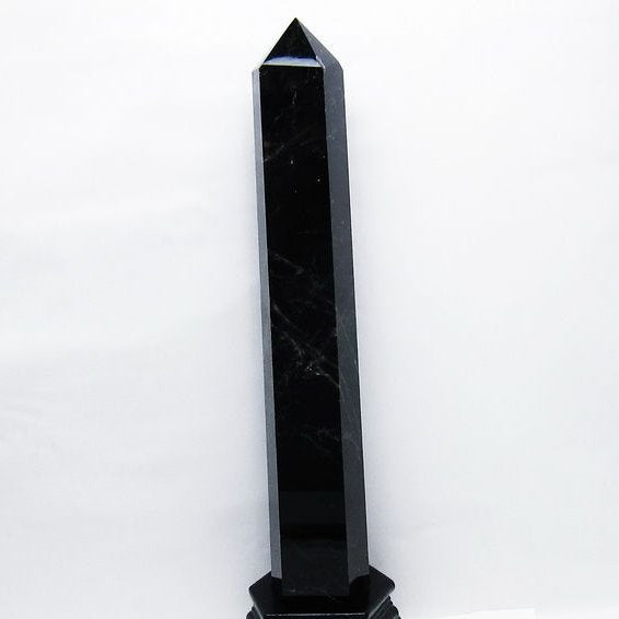 3.4Kg モリオン 黒水晶 六角柱 台座付属 一点物 162-437