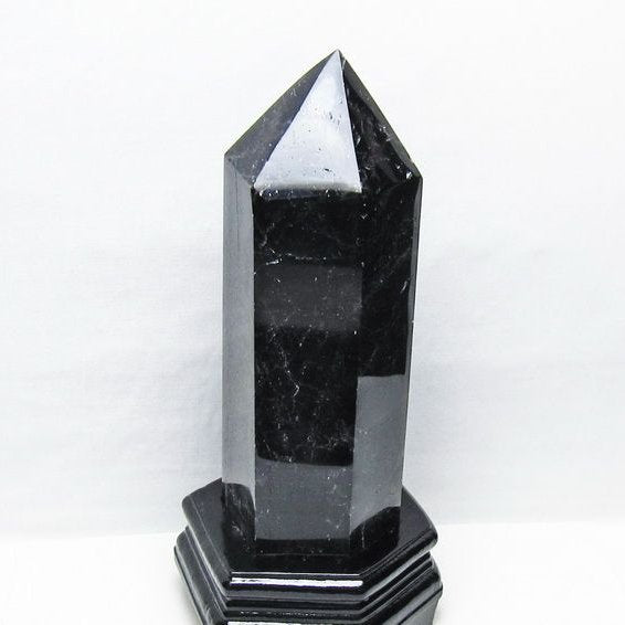 2.3Kg モリオン 六角柱 黒水晶 ポイント 置物 一点物 台座付属 162-439
