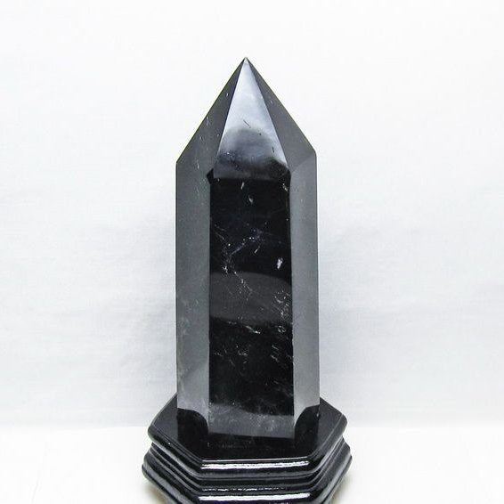 2.9Kg モリオン 六角柱 黒水晶 ポイント 置物 一点物 台座付属 162-440