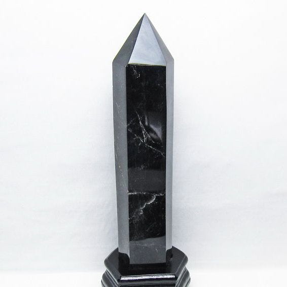 2.4Kg モリオン 六角柱 黒水晶 ポイント 置物 一点物 台座付属 162-441