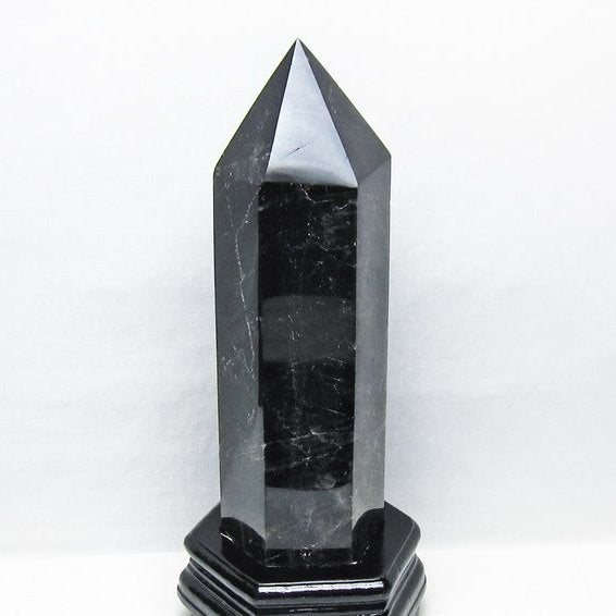 2.4Kg モリオン 六角柱 黒水晶 ポイント 置物 一点物 台座付属 162-443