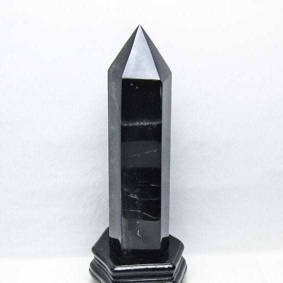 2.1Kg モリオン 六角柱 黒水晶 ポイント 置物 一点物 台座付属 162-444