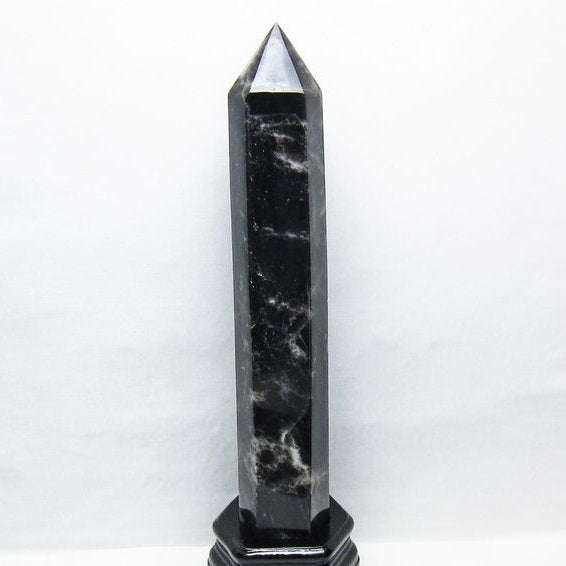 2.1Kg モリオン 六角柱 黒水晶 ポイント 置物 一点物 台座付属 162-445