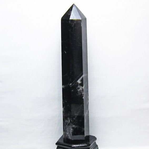 2.7Kg モリオン 六角柱 黒水晶 ポイント 置物 一点物 台座付属 162-446