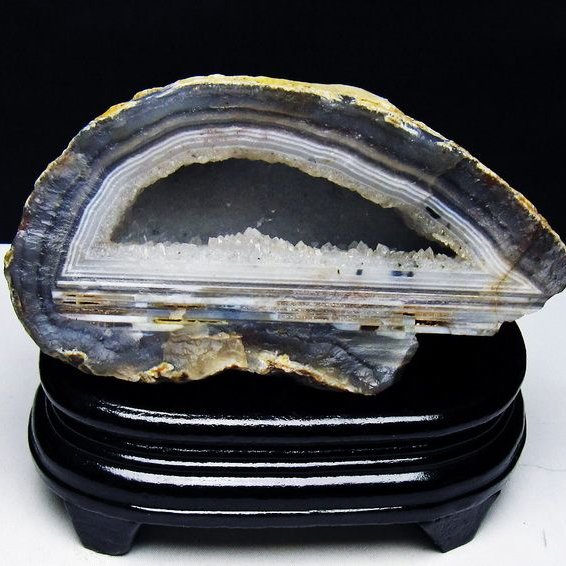 1.1Kg アゲート ジオード 原石 置物 台座付属 瑪瑙 メノウ 晶洞 一点物 181-4164
