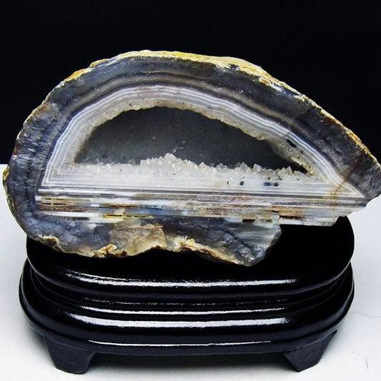 1.1Kg アゲート ジオード 原石 置物 台座付属 瑪瑙 メノウ 晶洞 一点物 181-4164