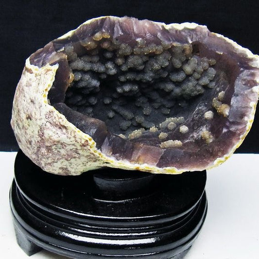 1.2Kg アゲート ジオード 原石 置物 台座付属 瑪瑙 メノウ 晶洞 一点物 送料無料 181-4188